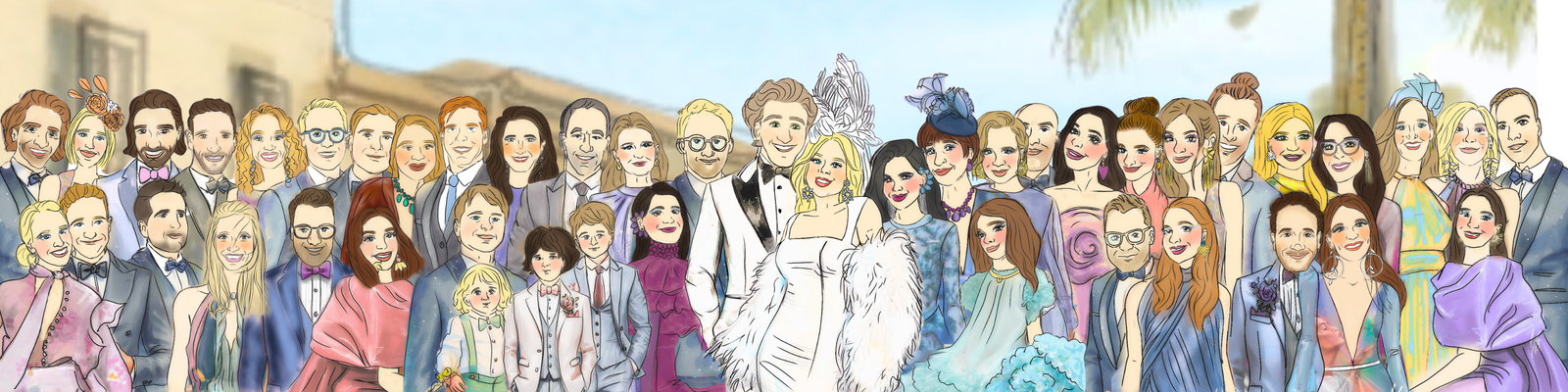 50 individually illustrated wedding guests